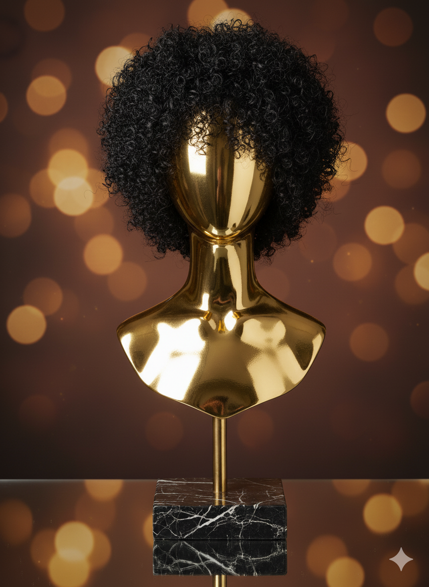 Peruk i Äkta Hår – Natural Black Curly Afro Stil - Naturliga Lockar & Naturligt Hårfäste