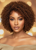 Peruk i Äkta Hår – Natural Brown Curly Afro Stil - Naturliga Lockar & Naturligt Hårfäste